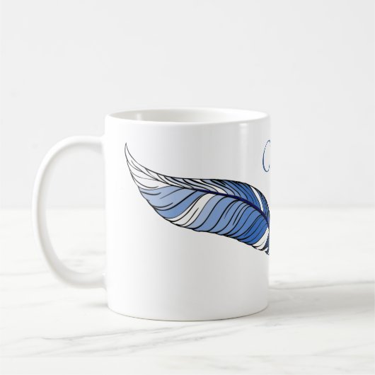 Mok - Blauwe veren en naam (Links)