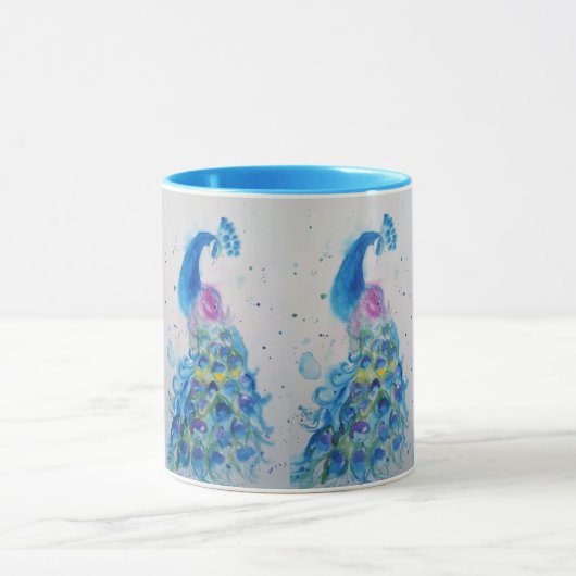 Mok Blauwe Waterverf van Elegant Blue Peacock (Midden)