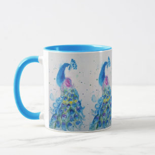 Mok Blauwe Waterverf van Elegant Blue Peacock