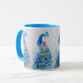 Mok Blauwe Waterverf van Elegant Blue Peacock (Voorkant links)