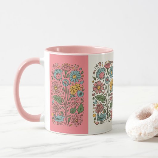 mok bloemen koffie (Met donut)