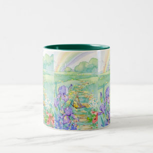 Mok-bloemen, vlinder, regenboog tweekleurige koffiemok