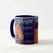 MOK ~  BLUE LARKSPUR BRAND APPLE ETIKET AD. (Voorkant links)