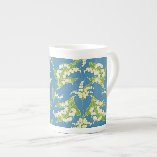 Mok Bone China: Lilies van de vallei, blauw (Voorkant rechts)