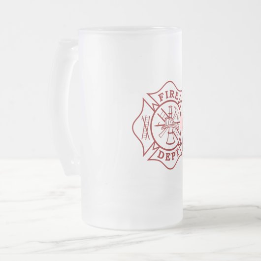 Mok brandweerman Maltese kruis van glas (Voorkant links)