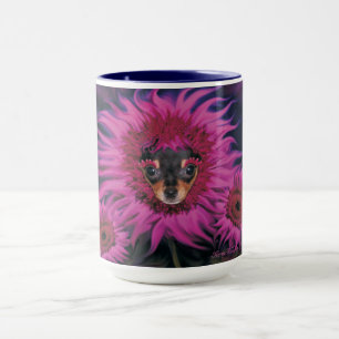 Mok Chihuahua Puppy and Pink Flowers