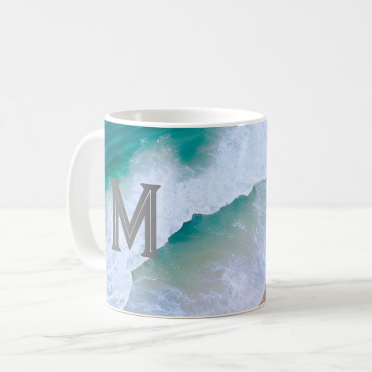 Mok cup wave surf ontwerp met monogram cadeau (Voorkant links)