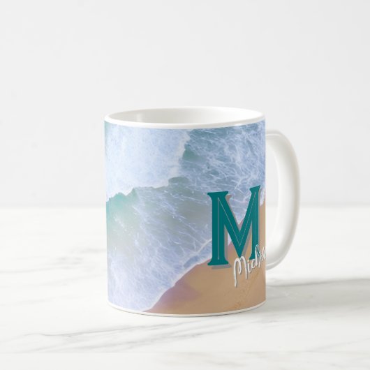 Mok cup wave surf ontwerp met monogram cadeau (Voorkant rechts)