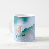 Mok cup wave surf ontwerp met monogram cadeau (Voorkant links)