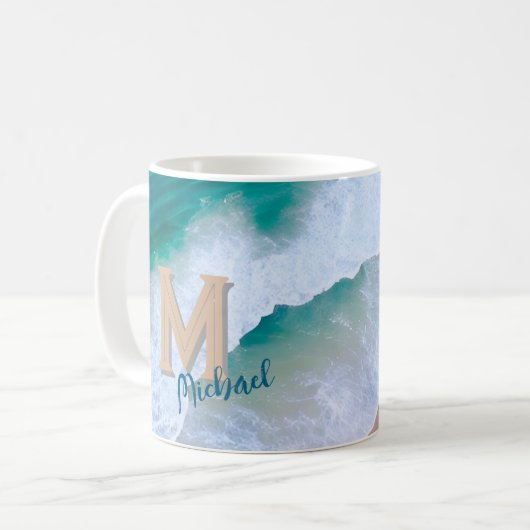 Mok cup wave surf ontwerp met monogram cadeau (Voorkant links)