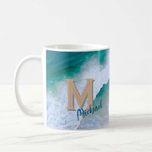 Mok cup wave surf ontwerp met monogram cadeau (Links)