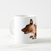 Mok-doberman hond die slaapt met teddybeer koffiemok (Voorkant links)