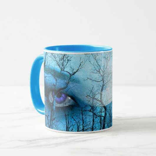 mok "Door de vertakkingen: blauwe ogen" (Voorkant links)