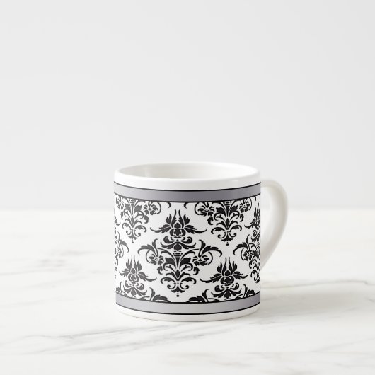 Mok Elegant Black en White Damask espresso (Voorkant rechts)
