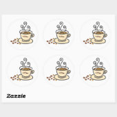 Mok en koffiebonen, warm koffie ronde sticker (Vel)