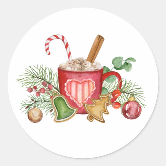 Mok en Ornamenten voor kerstwarme chocolade Ronde Sticker (Voorkant)