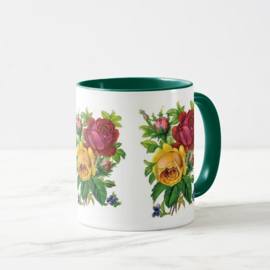 Mok  Floral Yellow Red Rose Green (Voorkant rechts)