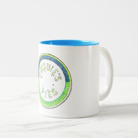 mok Frisbie Pie Tin blut en groen (Voorkant rechts)