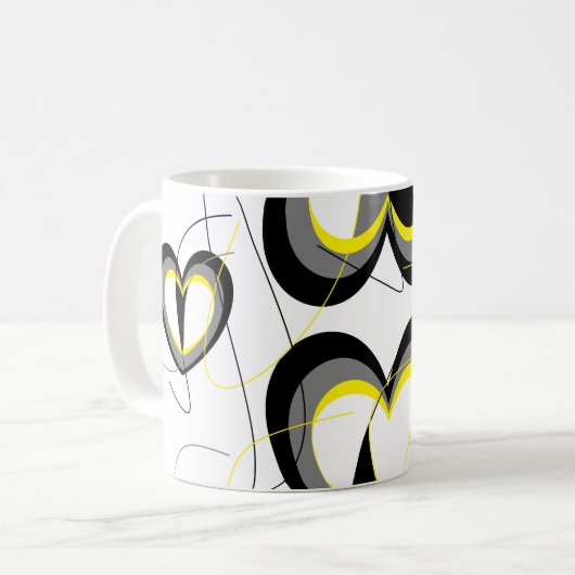 Mok Geel en zwart hart (Voorkant links)