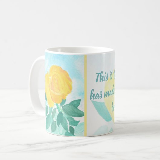 Mok gele rozenscriptie (Voorkant links)