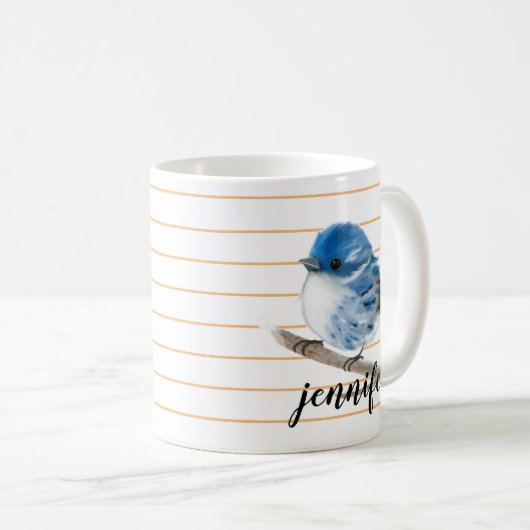 Mok gepersonaliseerde Whimsical Blue Warbler Bird (Voorkant rechts)