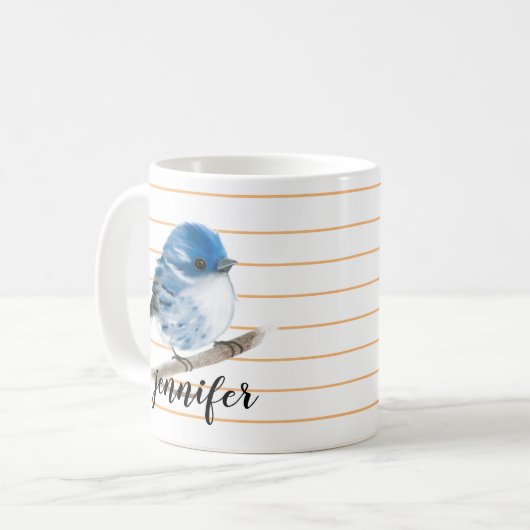 Mok gepersonaliseerde Whimsical Blue Warbler Bird (Voorkant links)