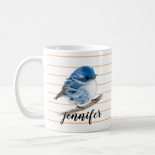 Mok gepersonaliseerde Whimsical Blue Warbler Bird (Links)