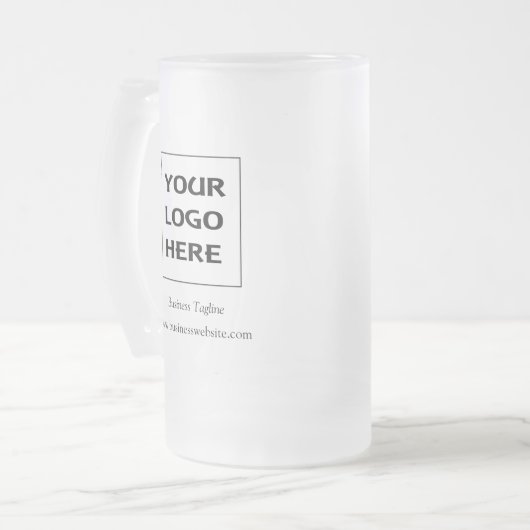 Mok glasbier met zakelijke Logo (Voorkant links)