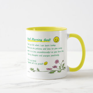 Mok: "Goedemorgen God!" Kies grootte, stijl, kleur Mok