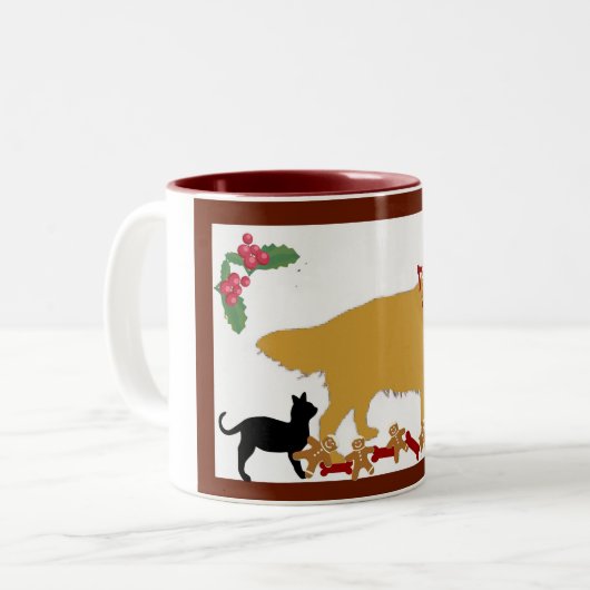 Mok~Golden Retriever Kerstkerst Tweekleurige Koffiemok (Voorkant links)