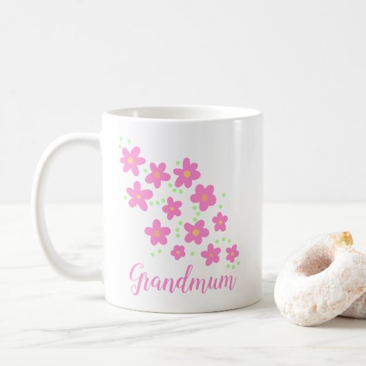 Mok Grandmum Pink Whimsical Flowers (Met donut)