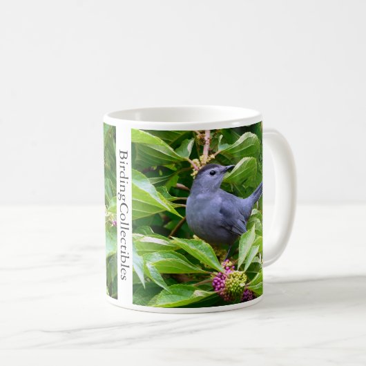 Mok grijze katvogelkoffie door BirdingCollectibles (Voorkant rechts)