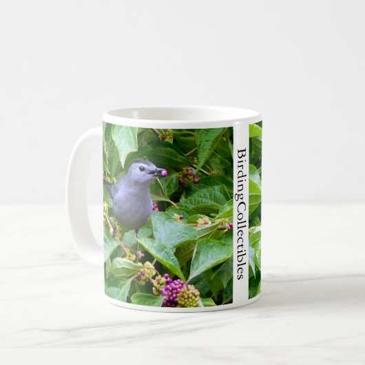 Mok grijze katvogelkoffie door BirdingCollectibles (Voorkant links)