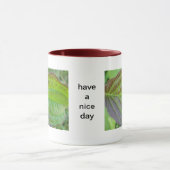 Mok groen bruin vel met tekst: heb een fijne dag" (Midden)