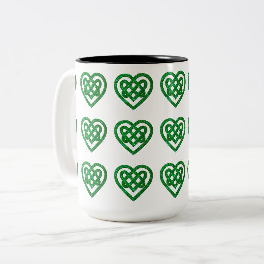Mok groen glitter Celtic Heart Knot Pattern (Voorkant links)