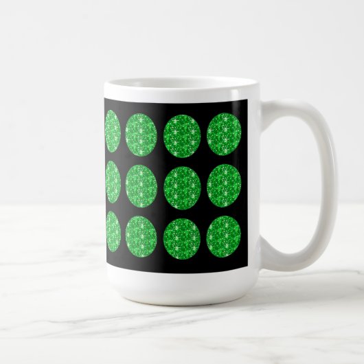 Mok groene glittercirkels op zwart (Rechts)