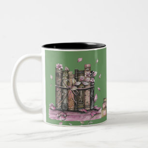 Mok groene oude boekbibliotheek bloemen tweetone k
