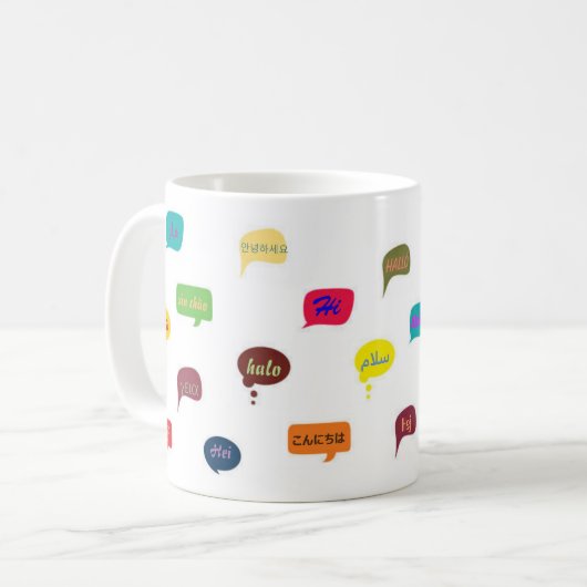 Mok "hallo" in verschillende talen (Voorkant links)