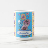 Mok handgeschilde roze blauwe boedgie florale voge (Center)