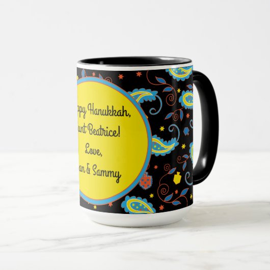 Mok "Hanukkah Paisley Dreidels and Stars" (Voorkant rechts)