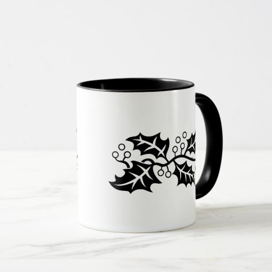 Mok - Holly Leaves in Black en White (Voorkant rechts)