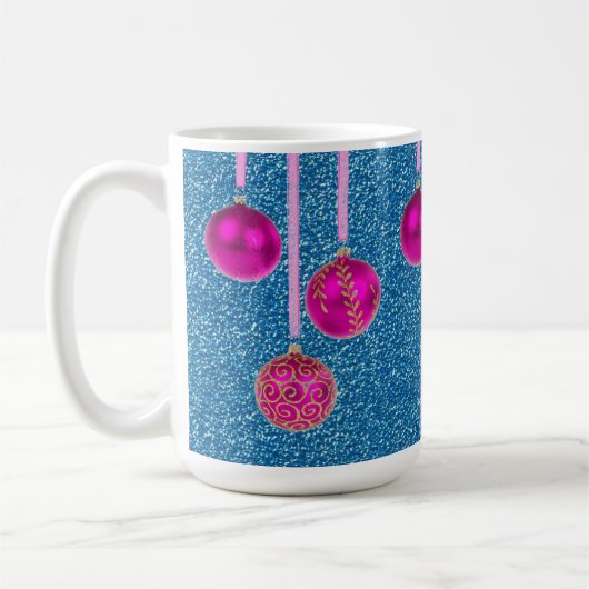 Mok Hot Pink Blue Glitter Merry kerst Baubles (Links)