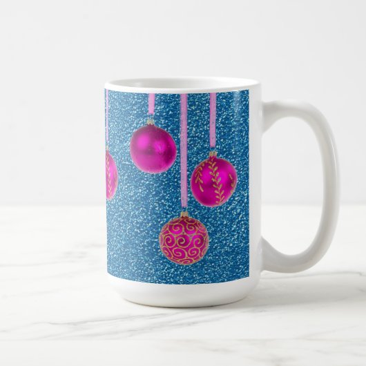 Mok Hot Pink Blue Glitter Merry kerst Baubles (Rechts)