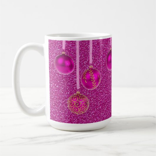 Mok Hot Pink Glitter Merry Kerstmis Baubles (Links)