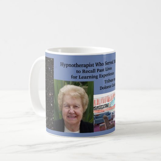 Mok: Hypnotherapeut Dolores Cannon Koffiemok (Voorkant links)