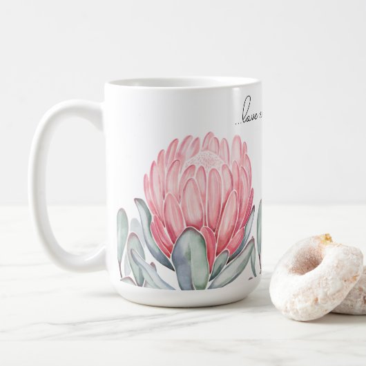 Mok ingericht met charmante, delicate bloemen. (Met donut)