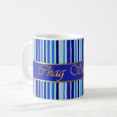 Mok joodse Feestdagen Blauwe Stripes (Voorkant links)
