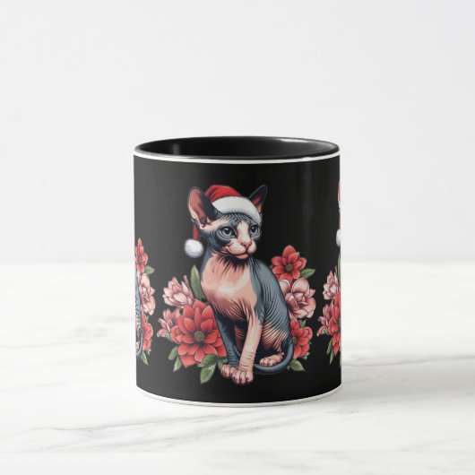 Mok | Kerst Sphynx Kat Dragen van een Santa Hoed (Midden)