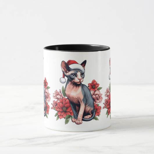 Mok | Kerst Sphynx Kat Dragen van een Santa Hoed (Midden)