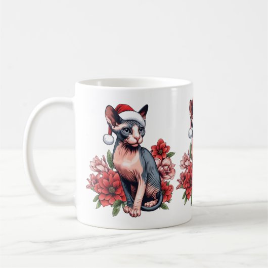 Mok | Kerst Sphynx Kat Dragen van een Santa Hoed (Links)